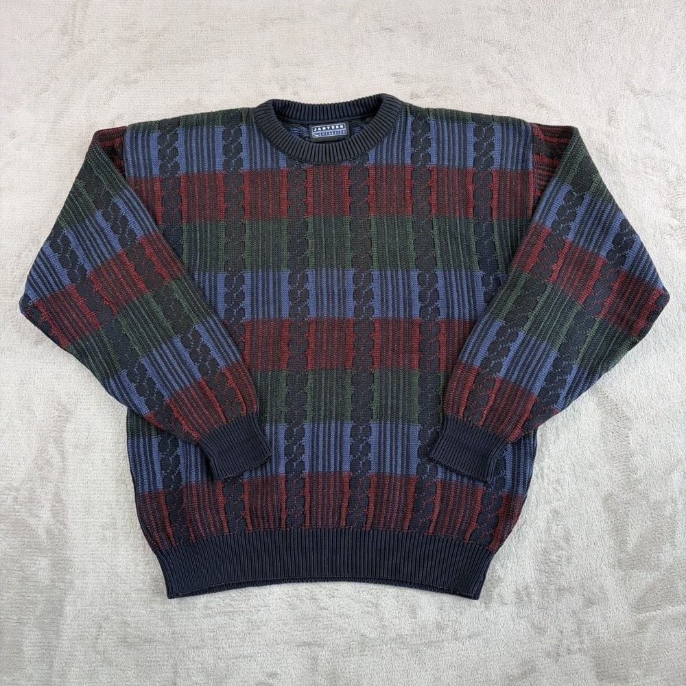 Vintage Jantzen Classics Sweater Multi ColorBlock Cable Grandpa Men Large NWOT